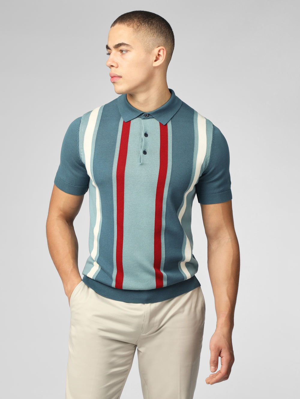 Knitwear Ben Sherman Signature Vertical Stripe Polo Turquoise | VXB-30808728